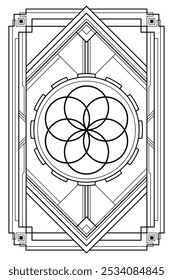 Flower of life sacred geometry art deco style illustration. Tarot deck design. Elegant luxury spiritual vector art.