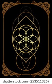 Flower of life sacred geometry art nouveau style illustration. Tarot deck design. Romantic esoteric vector art.