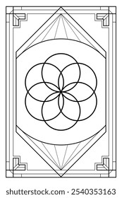 Flor da vida geometria sagrada art deco estilo ilustração. Projeto de convés de tarô. Elegante luxo espiritual vetor arte.