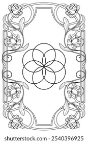 Flower of life sacred geometry art nouveau style illustration. Tarot deck design. Romantic esoteric vector art.