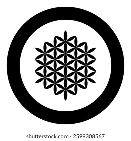 Flower of life Sacred geometry icon in circle round black color vector illustration image solid outline style simple