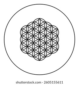 Flower of life Sacred geometry icon in circle round black color vector illustration image outline contour line thin style simple