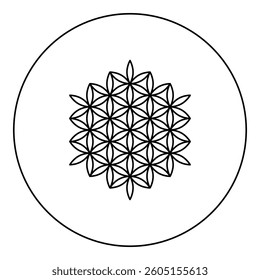 Flower of life Sacred geometry icon in circle round black color vector illustration image outline contour line thin style simple