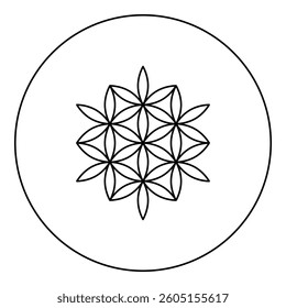Flower of life Sacred geometry icon in circle round black color vector illustration image outline contour line thin style simple