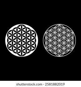 Flower of life Sacred geometry set icon white color vector illustration image solid fill outline contour line thin flat style