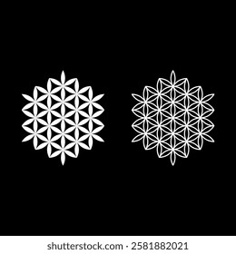 Flower of life Sacred geometry set icon white color vector illustration image solid fill outline contour line thin flat style