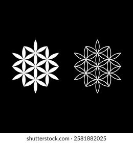 Flower of life Sacred geometry set icon white color vector illustration image solid fill outline contour line thin flat style