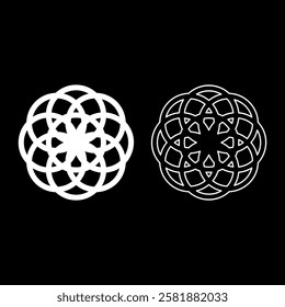 Flower of life Sacred geometry set icon white color vector illustration image solid fill outline contour line thin flat style