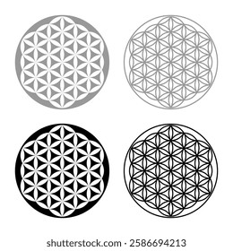 Flower of life Sacred geometry set icon grey black color vector illustration image solid fill outline contour line thin flat style