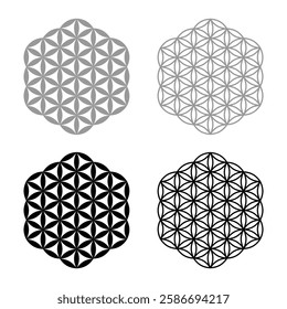 Flower of life Sacred geometry set icon grey black color vector illustration image solid fill outline contour line thin flat style