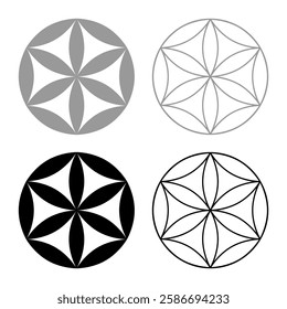 Flower of life Sacred geometry set icon grey black color vector illustration image solid fill outline contour line thin flat style