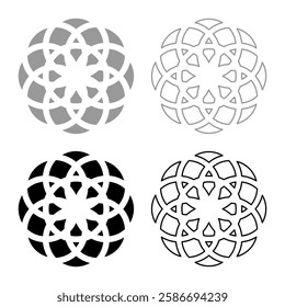 Flower of life Sacred geometry set icon grey black color vector illustration image solid fill outline contour line thin flat style