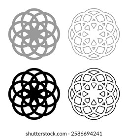 Flower of life Sacred geometry set icon grey black color vector illustration image solid fill outline contour line thin flat style