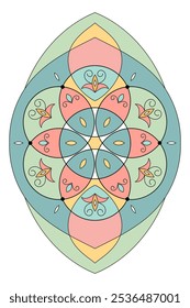 Flor de la vida geometría sagrada vitral de Ilustración vectorial. Diseño de la cubierta del tarot. Elementos de energía esotérica en mandala. Vibrante tatuaje de alquimia espiritual con vibraciones islámicas, indias o árabes.