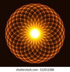 Flower of Life. Sacred Geometry Sun Symbol. Balanced Circles. Symbol of Harmony and Balance. Vector Illustration.