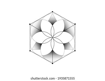 Flower of Life. Sacred geometry, Symbol of alchemy esoteric Metatrons cube. Mystic icon platonic solids, abstract geometric drawing, typical crop circles. Vector tattoo isolated on white background 