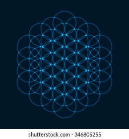 Flower of Life. Sacred Geometry. Symbol of Harmony and Balance. Vector Illustration.