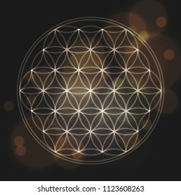 Flower of life. Sacred geometry, vector spiritual symbol. Silver neon vector illustration.