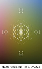 Flor da vida ilustração de vetor de geometria sagrada. Elementos de energia esotéricos em design futurista relacionados com tarô, alquimia e astrologia
