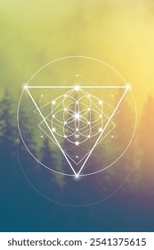 Flor da vida ilustração de vetor de geometria sagrada. Elementos de energia esotéricos em design futurista relacionados com tarô, alquimia e astrologia