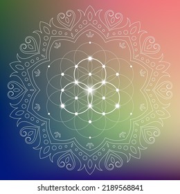 Flower Of Life Sacred Geometry Zentangle Inspired Design Template With Oriental Tribal Ornaments. Ornamental New Age Art.