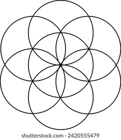 
Flower of life. Spiritual symbol of Energy, Harmony, Balance. Structure of the universe. Vector illustration on a transparent background.