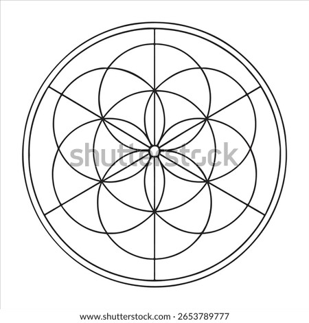 A flower of life symbol in a circular design isolated on a white background.