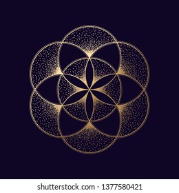 Flower of life symbol. Gold geometric symbol. Vector illustration EPS 10