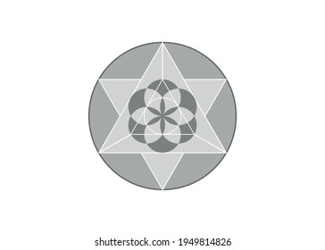 Flower of Life symbol Metatron Merkaba Sacred Geometry. Logo round icon. Geometric mystic mandala of alchemy esoteric Seed of life. Vector tattoo divine meditative amulet isolated on white background