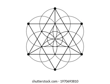 Flower of Life symbol Metatron Merkaba Sacred Geometry. Logo icon  Geometric mystic mandala of alchemy esoteric Seed of life. Vector black tattoo divine meditative amulet isolated on white background