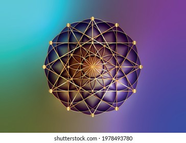 Flower of Life symbol Metatron Merkaba Sacred Geometry. Logo icon  Geometric mystic mandala of alchemy esoteric Seed of life. Vector gold divine meditative amulet isolated on colorful background