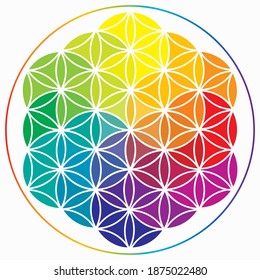 Flower of Life Symbol in Rainbow Colors, Cosmic Universe Energy Wheel