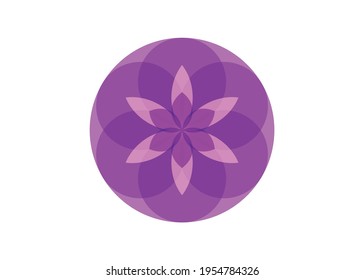 Flower of Life symbol Sacred Geometry. Logo Geometric mystic mandala of alchemy esoteric colorful Seed of Life in shade of purple color. Divine meditative amulet, vector isolated on white background