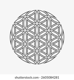 Flower of life thin line emblem. Basic sacred geometry shapes. Vector illustration