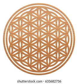 Flower of Life - wooden style, as a symbol for natural spirituality and healing nature - vector illustration on white background.