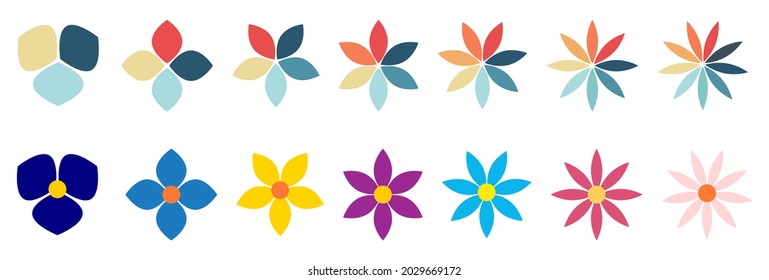 Flower like shapes with different number of petals, can be used as infographics element with three to nine options