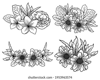 Flower Line Art Arrangements. You can use this beautiful file to print on greeting card, frame, mugs, shopping bags, wall art, telephone boxes, wedding invitation, stickers, decorations, and t-shirts.