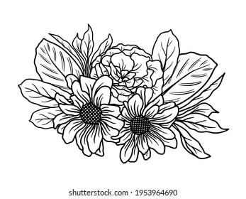 Flower Line Art Arrangements. You can use this beautiful file to print on greeting card, frame, mugs, shopping bags, wall art, telephone boxes, wedding invitation, stickers, decorations, and t-shirts.