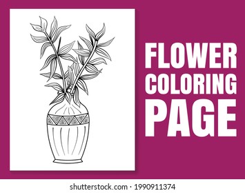 Flower line art for coloring book page. Floral coloring book page for adults and children. Black and white hand-drawn line art vector good for amazon coloring book design.