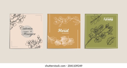 Flower line art concept for advertising and marketing feed sosmed