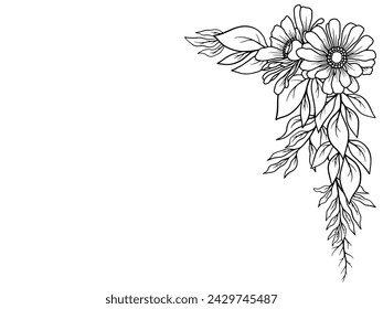 Borde de esquina de ilustración de línea de flor