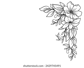 Flower Line Art Corner Border