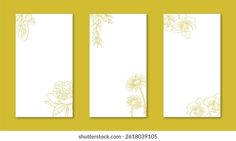 Flower Line Art Frame for IG Instagram Story Social Media Gold Color. Best for wedding invitation, event invitation.