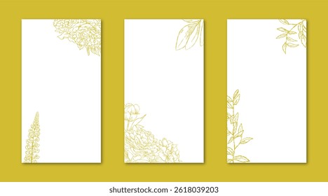 Flower Line Art Frame for IG Instagram Story Social Media Gold Color. Best for wedding invitation, event invitation.