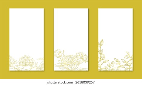 Flower Line Art Frame for IG Instagram Story Social Media Gold Color. Best for wedding invitation, event invitation.
