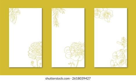 Flower Line Art Frame for IG Instagram Story Social Media Gold Color. Best for wedding invitation, event invitation.