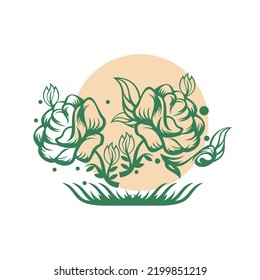 Flower line art logo design vector