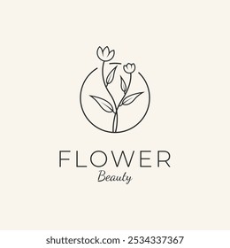 Vector de diseño de logotipo de arte de línea de flores