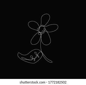 diseño vectorial de arte de línea de flores. fondo negro.