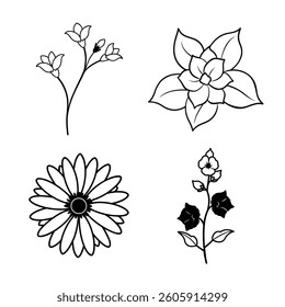 Flower Line Art Vector Illustrations Bundle